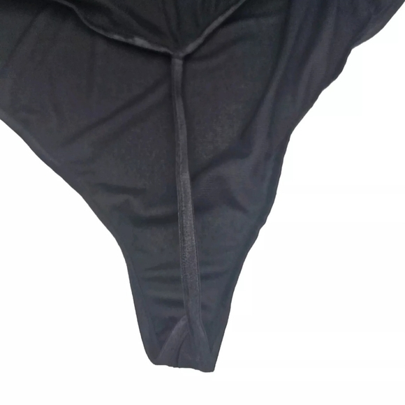 Ambrielle Black Flocked Lace Thong G String Bodysuit Size XL Sexy - Picture 4 of 6